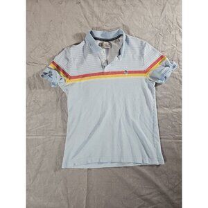 Original Penguin Mens Polo Shirt Size S Chest Stripe Light Blue Logo Cotton(HL81